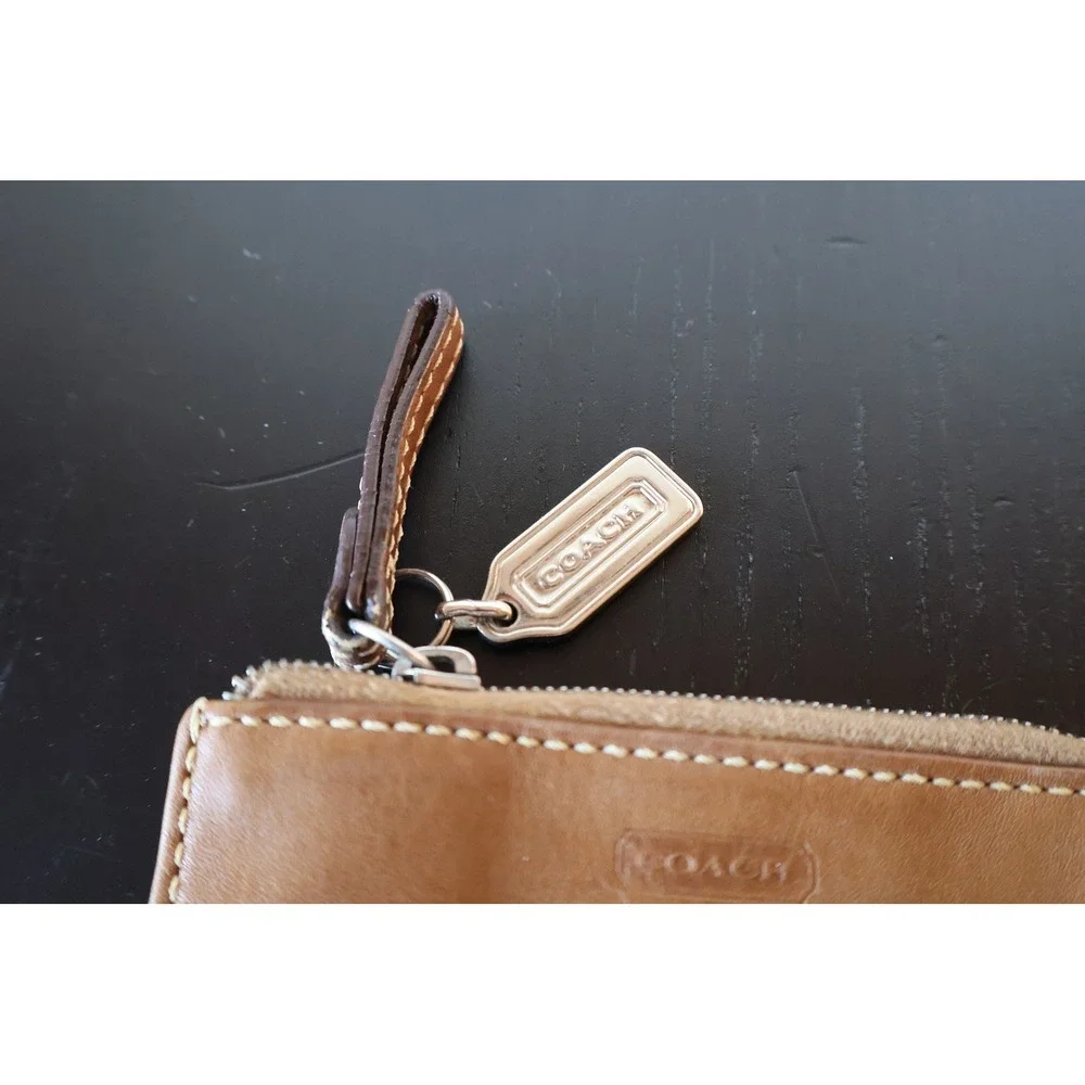 Vintage Coach Soho Mini Coin Purse Tan Leather Keychain Wallet Y2K